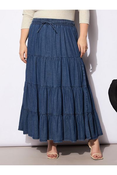 Sassafras By Styli Plus Size A-Line Tiered Maxi Skirt with Drawstring