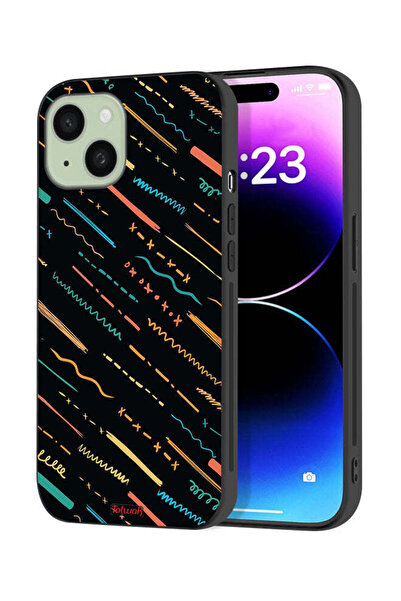 Tolwak Apple iPhone 15 Plus Protective Case Cover X Lines Abstract Pattern