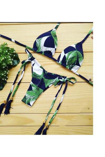 FashionForYou Aruba two-piece swimsuit, with drawstrings, White/green