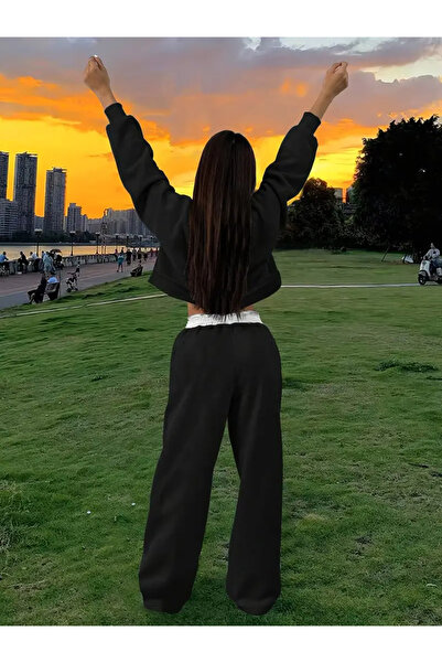 Machetta Women's 84 Printed Off Shoulder Sweatshirt Sweatpants 3 Thread Double Set