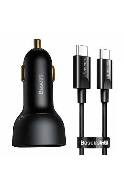 Baseus USB Car Charger, Type-C, 100W, 5A + Type-C to Type-C Cable - (TZCCZX-01) - Black