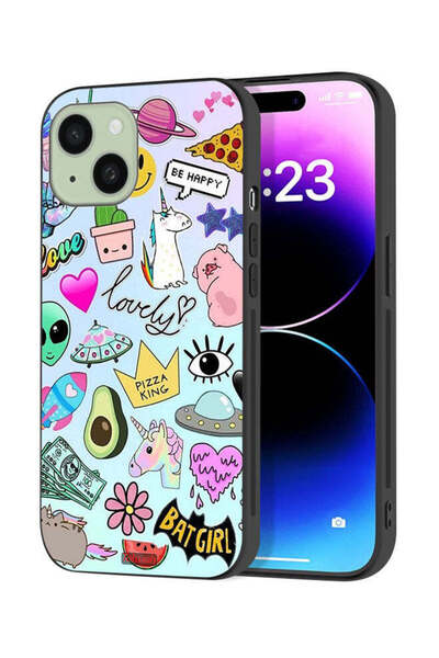 Tolwak Apple iPhone 15 Plus Protective Case Cover Lovely Stickers