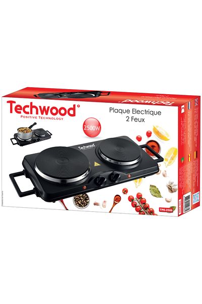 Techwood Dvojitá elektrická varná deska TPE-2506, 2500 W, Ø 185 mm + Ø 155 mm, termostat