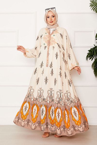 EBRUTESETTÜR Patched Half Button Viscose Hijab Dress