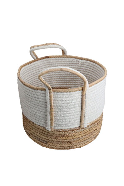 Alsaif Gallery Saif Gallery Cotton Basket Set, 3 Pieces - Beige and White
