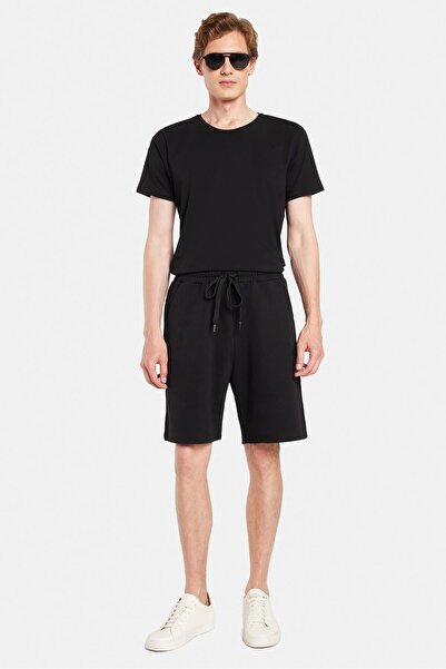 Tudors Ανδρικό μαύρο σορτς βερμούδας με άνετη εφαρμογή με πλαϊνές τσέπες