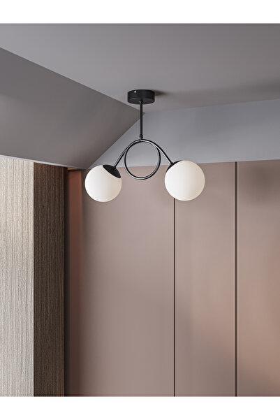 avizade ARVEN Modern Siyah Metal Gövdeli 2'li Beyaz Cam Küre Avize | Yay Form...