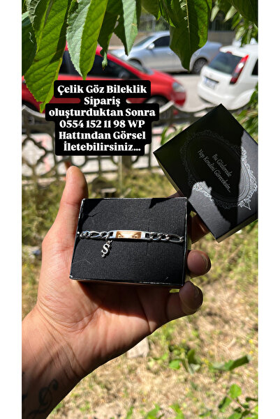 Çelik Göz Baskılı Harf Charmlı Bileklik - Özel Yazılı Kutu ile Birlikte