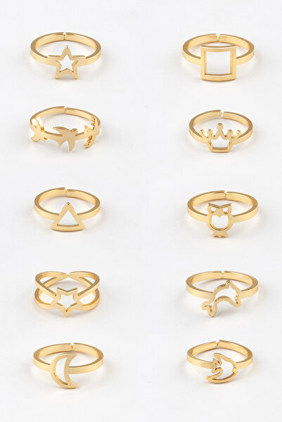 Sortie Aksesuar مجموعة مكونة من 10 خواتم من الفولاذ المقاوم للصدأ قابلة للتعد...