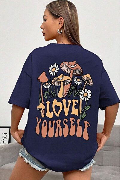 pandy Unisex Love Yourself εμπριμέ κοντομάνικο μπλουζάκι μεγάλου μεγέθους