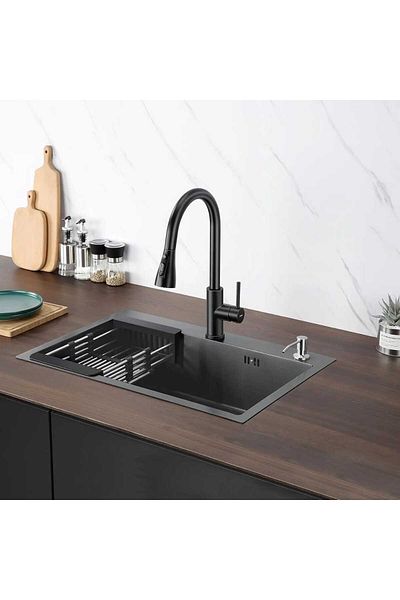 Trendy's Chiuvetă Bucătărie Inox SUS304 60×45 cm cu Design Tip Fagure, Coș de Scurgere, Dispenser Săpun