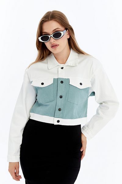 CHOS7N Women's Bomber Gabardine Jacket Snap Button College Denim Jacket with Pockets Colorful Easy to Match Jacket