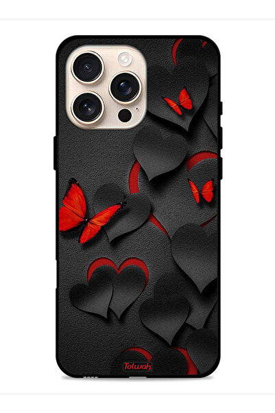 Tolwak غطاء حماية لجهاز Apple iPhone 16 Pro Max بنقشة قلوب وفراشات