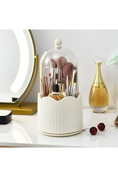 easybox Flippy Rotating Makeup Brush Storage Box, Plastic, 36 x 13 cm, Beige