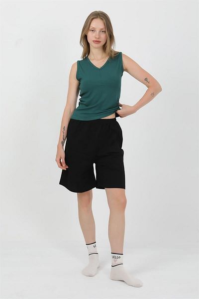 Celira Women's Thick Strap Cotton Combed Shorts Suit Green 3636