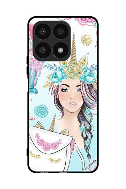 Covernex غطاء حماية لهاتف Honor X8a مع رموش على الحقيبة وفتاة وحيد القرن
