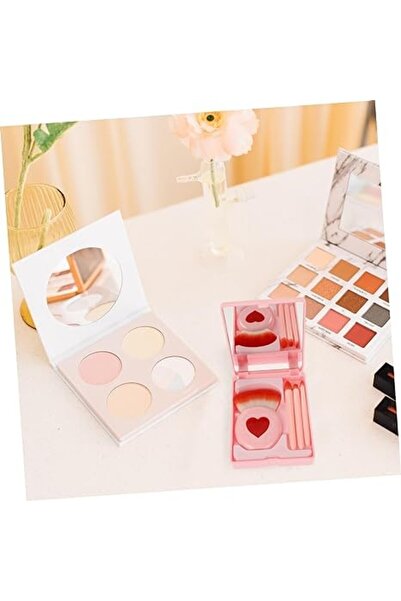 Flippy Set of 4 Mini Portable Makeup Brushes with Mirror Case, Soft Synthetic Hair, Pink, Heart Design, 12x
