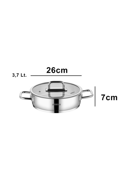 Amboss Nova Paslanmaz Çelik Cam Kapaklı Basık Tencere 26x7 cm