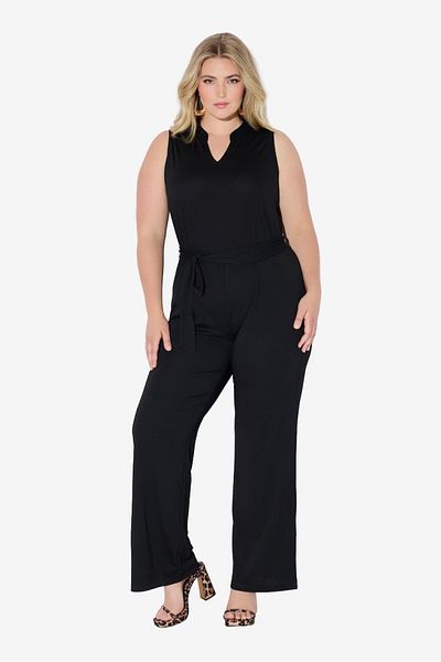 Şans Women's Plus Size Black, Sleeveless, Straight Leg Relaxed Fit Jumpsuit 65N38987