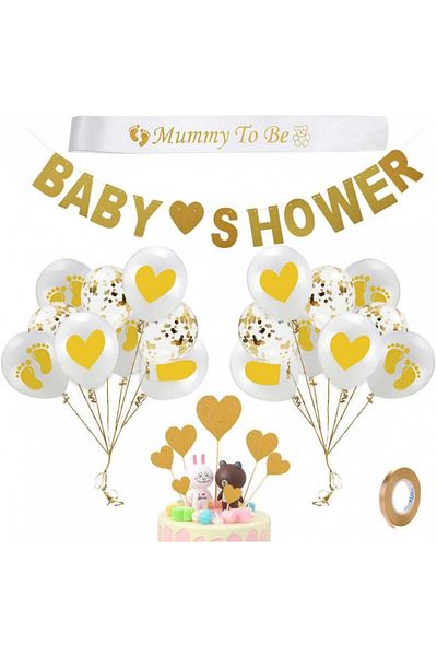 Yuccer Birthday Set, 40 Pieces, Latex, White/gold