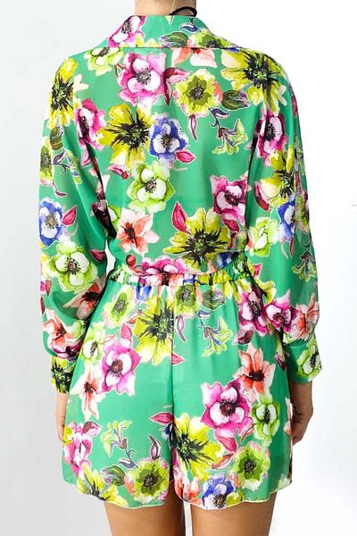 FashionForYou AdeLLa summer outfit, with a flowy shirt and shorts, Green, Size S/M