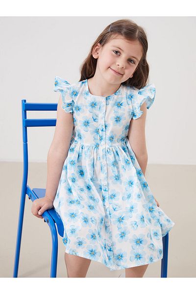 LC Waikiki colecție de vară rochie poplin pentru fete cu decolteu floral oraș