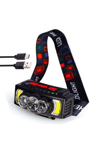 FİAPFO HX-810 headlamp with 5 LEDs and 7 lighting modes, rechargeable battery