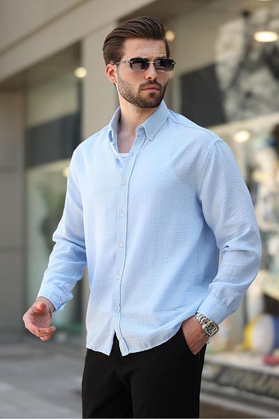 Madmext Baby Blue μακρυμάνικο ανδρικό πουκάμισο Oversize 6735