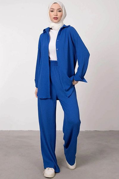 Tesettür Diyarı Women's Seersucker Buttoned Hijab Suit