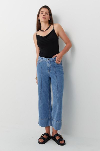 MARKALİSTE Crop Wide Leg Jean Trousers Blue