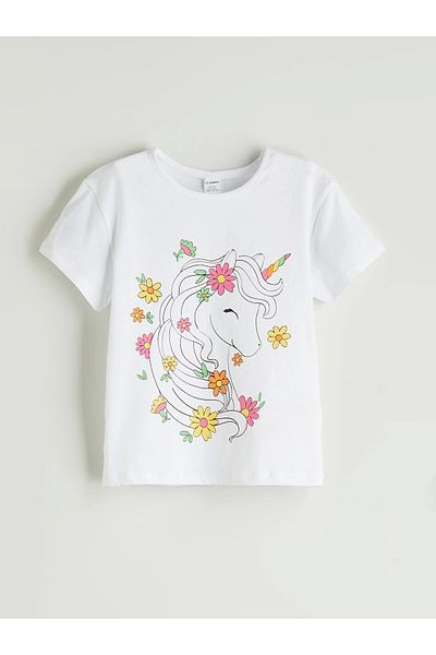 LC Waikiki Lcw Kids White Crew Neck Printed Girls' T-Shirt and Leggings 2-Piece