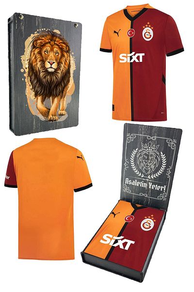 Galatasaray Original Licensed 5 Star 24/25 Piece Jersey Lion Printed Gift Wooden Box