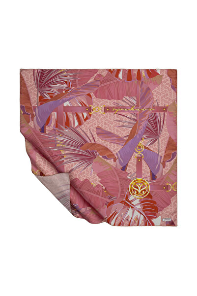 ipekevi Eșarfă de mătase Tivil cu monogramă tropicală Rose Dry