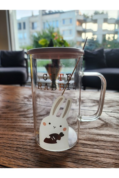 LAMONETA Cute Animals Glass Cup Bear - Rabbit - Cat Glass Mug with Gold Spoon High Temperature Resistant