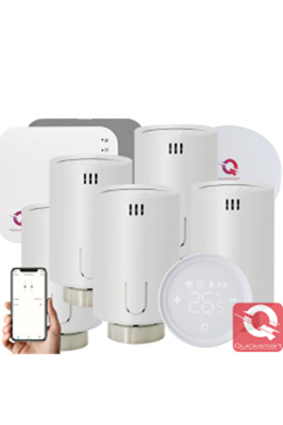 Quicksmart Automatizare Centrala termica, Automatizare Radiatoare, 5x cap Termostatat QTV20, Smart Control, Wir