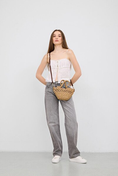 Shule Bags Ortega Handmade Mini Hasır Çapraz Çanta Vizon