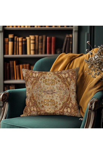 TURKISHRUG KINGDOM غطاء وسادة من القطن منقوش بالكليم - تصميم أصلي وعصري