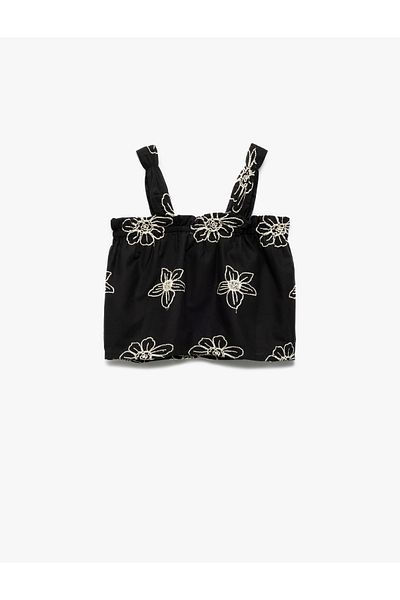 Koton Square Neck Cotton Floral Blouse with Strap
