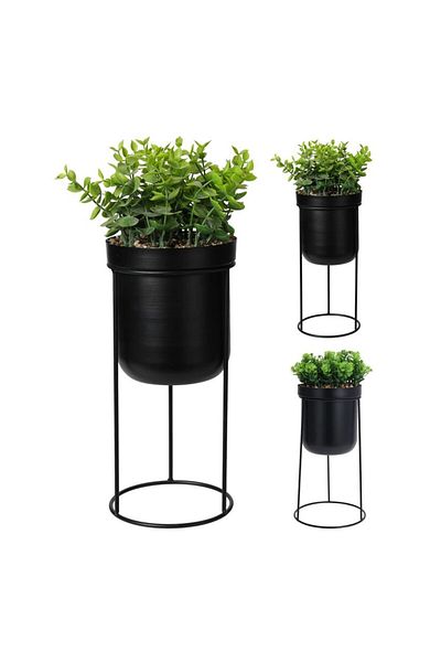 Koopman Artificial plant with small leaves, Azay Design, in pot and black metal support, cylindrical shape w