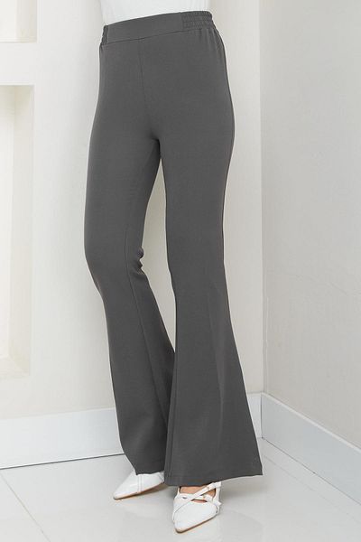 hafsamina Elastic Waist Spanish Leg Fabric Trousers Smoked Hm2781