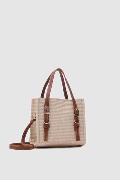 Shule Bags Wolf Hasır Kemer Detaylı Çapraz Çanta Bej