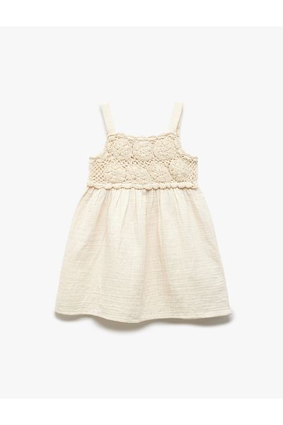 Koton Scalloped Dress with Strap Square Neck