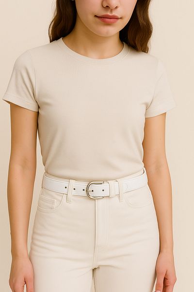 Çantacım Women's Belt White Leather Fabric and Denim