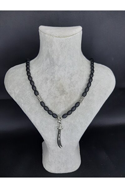 MRYart قلادة حجر العقيق – طرف سيف زولفيقار، حجر طبيعي، صناعة يدوية، للجنسين