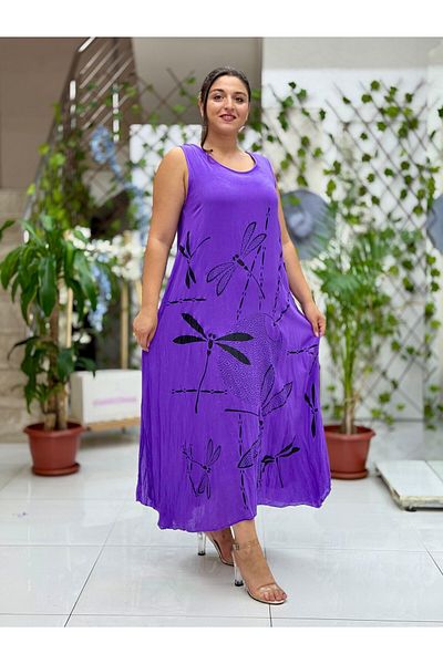 Punta Otantik Vl3035 Sleeveless Printed Voile Dress Purple