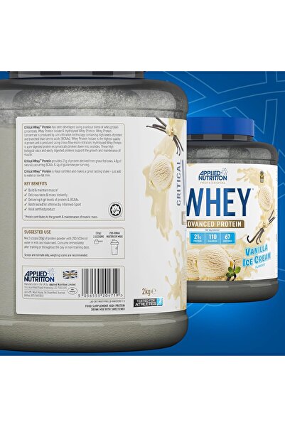 applied nutrition Critical Whey Protein Powder, Vanilla Ice Cream, (2kg - 67 Servings)