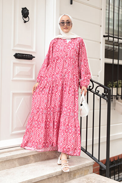 LOCCO Women's Tulip Patterned Dress Fuchsia