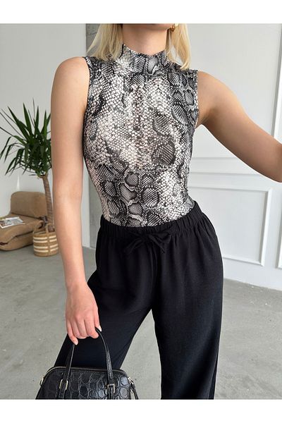 ladyzey Women's Grey Snake Turtleneck Tank Top
