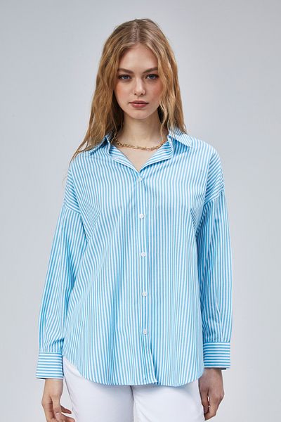 TF The Fancy For You Women's Oversize Long Sleeve Cotton Striped Shirt