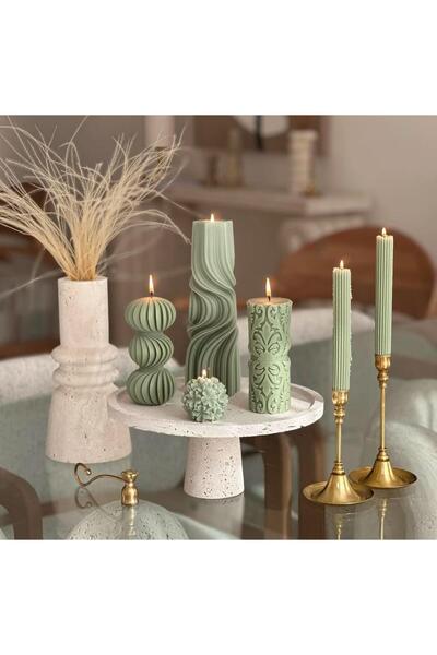 SCA CANDLE Dekoraitf mum Dalga +Çizgili mum +üç yuvarlak +Gül Toplam 6 Parça